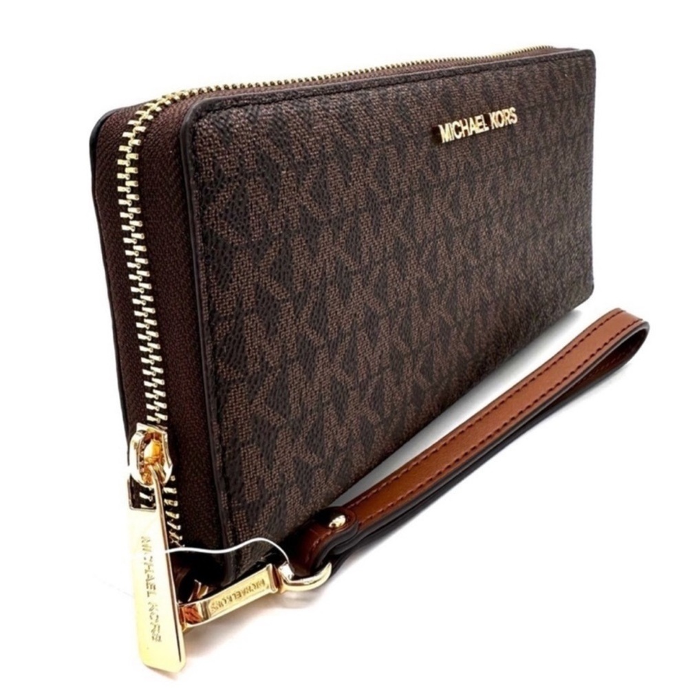 Michael Kors Large Continental Wallet Wristlet Leather Brown - Picture 4 of 8